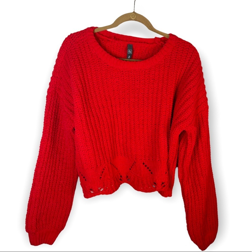Alya Vibrant Red Knit Soft Cutout Sweater Size Medium